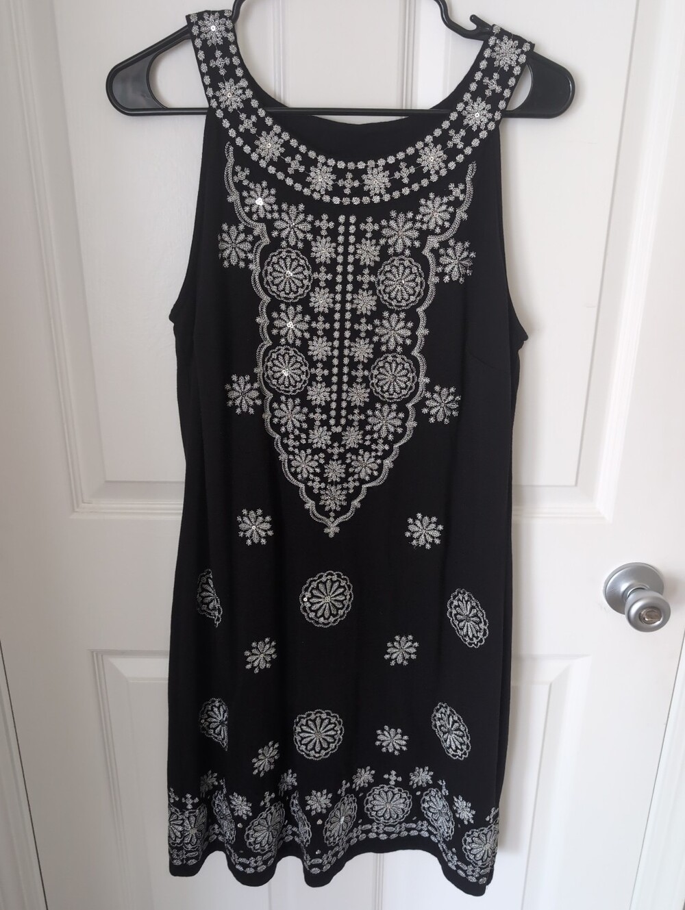 Women's INC International Concepts Black W/ Silver Threaded Flowers Dress Sz. XL